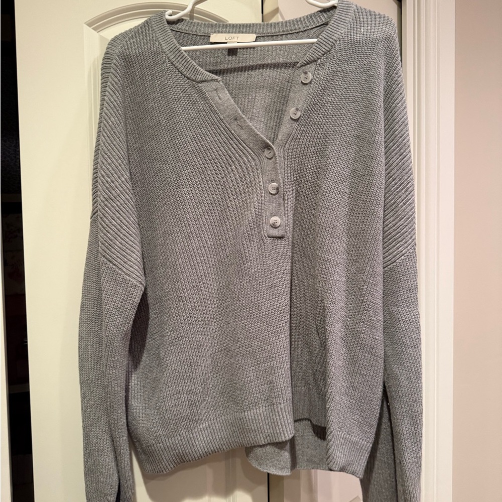 LOFT Heather Gray Button-Up Cardigan